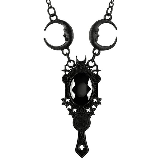 Dark Mirror Necklace ✦ Crescent Moon ✦ Black Onyx ✦ Rare Statement