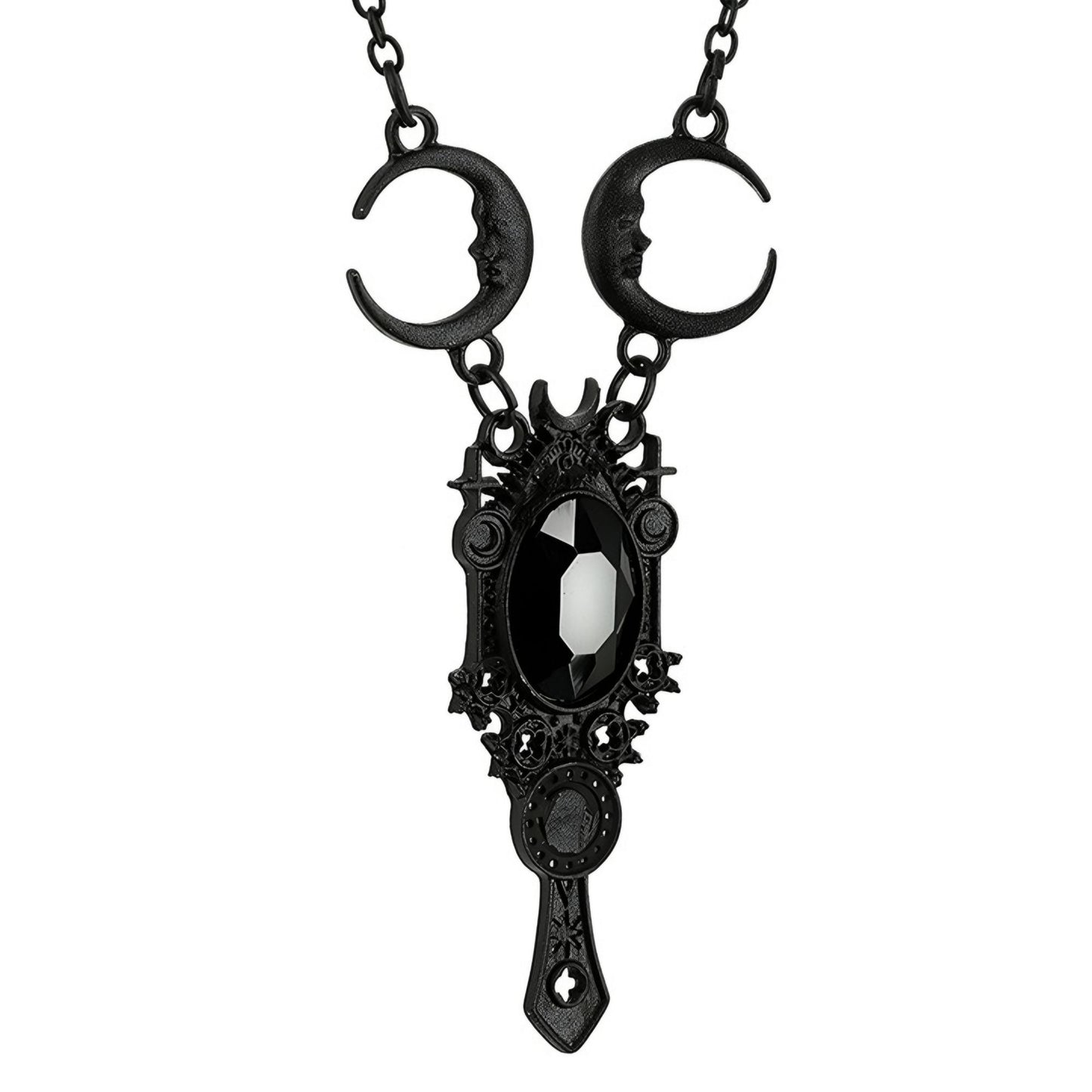 Dark Mirror Necklace ✦ Crescent Moon ✦ Black Onyx ✦ Rare Statement