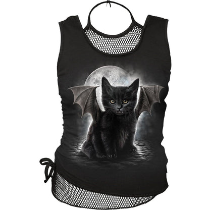 BAT CAT - 2in1 Neck Tie Mesh Top Black -  - Tops - Sleeveless