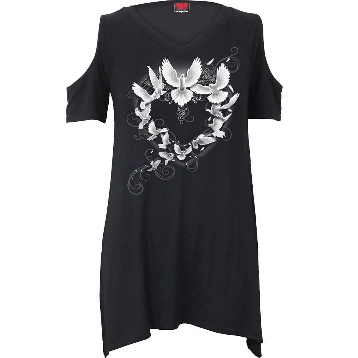 DOVES HEART - Cold Shoulder Goth Bottom Top -  - Tops - Short Sleeve