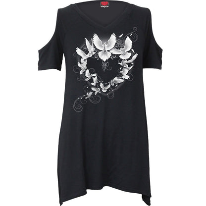 DOVES HEART - Cold Shoulder Goth Bottom Top -  - Tops - Short Sleeve