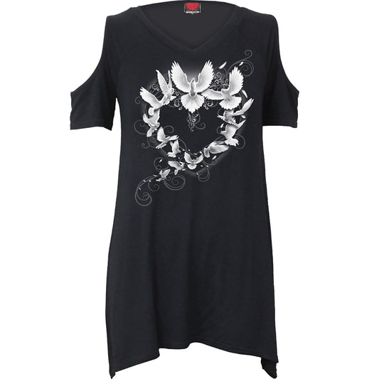 DOVES HEART - Cold Shoulder Goth Bottom Top -  - Tops - Short Sleeve