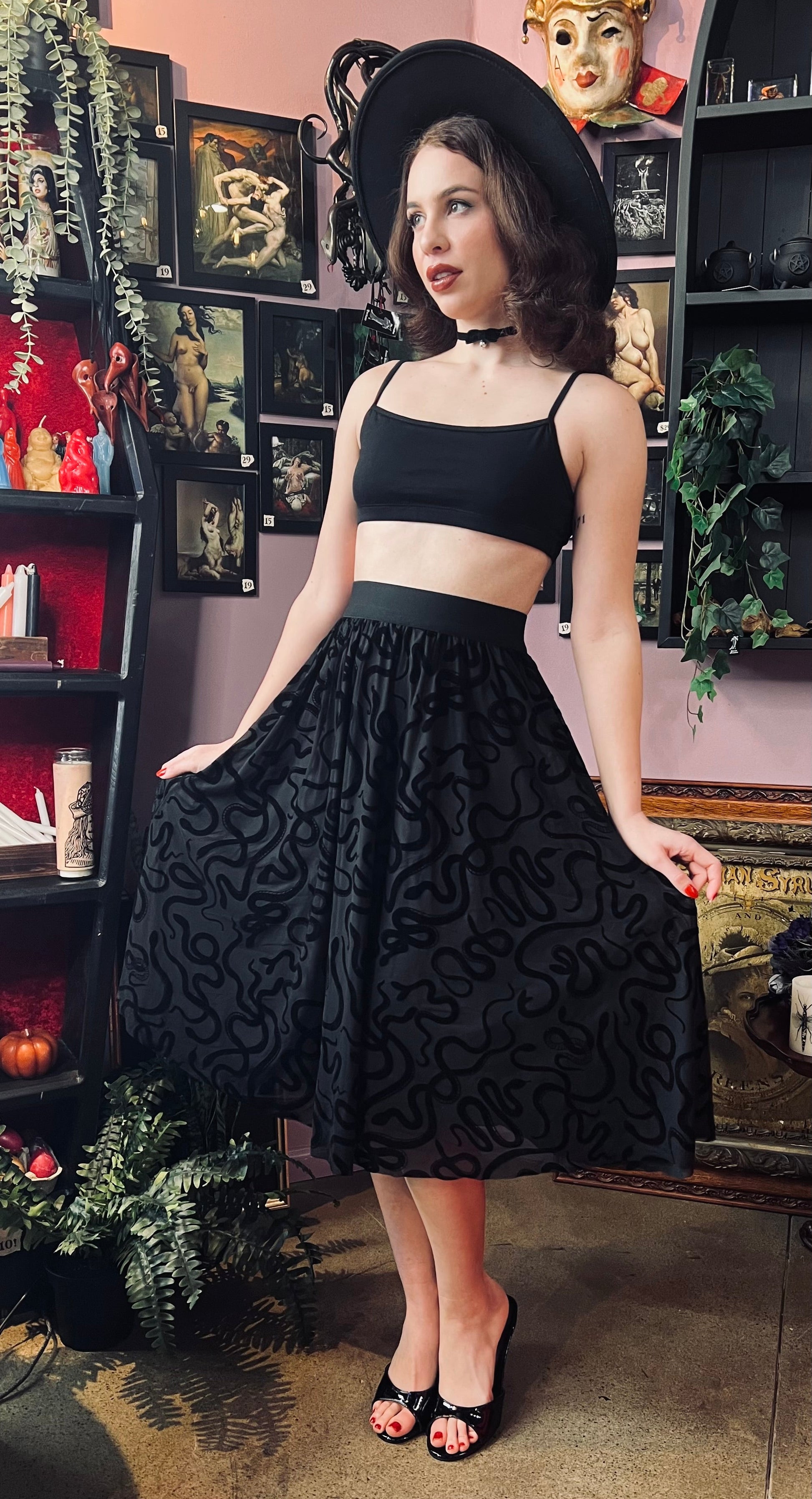 The Serpentine Skirt  - Velvet Snake Flocked Full SKIRT - READY TO SHIP -  - 