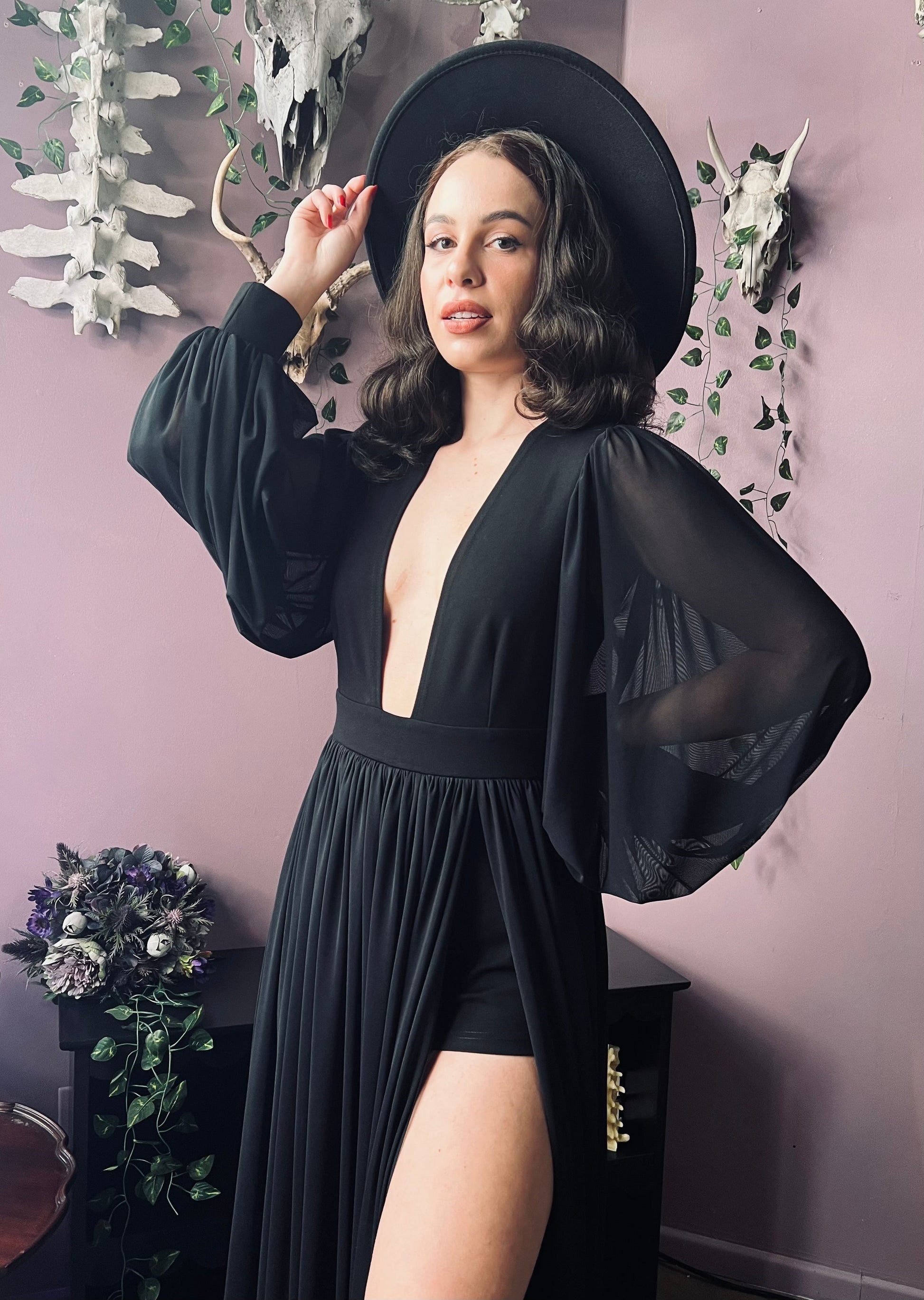 Minerva - Hauntingly Dramatic Mesh Maxi Dress with Built In Shorts  - READY TO SHIP -  - 