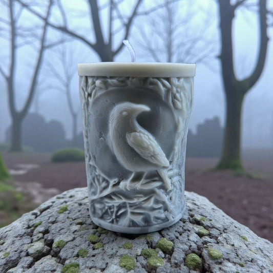 Handmade ✦ Raven Pillar Candle ✦ Cinnamon Coconut Cream Pie Soy Wax Gothic Decor