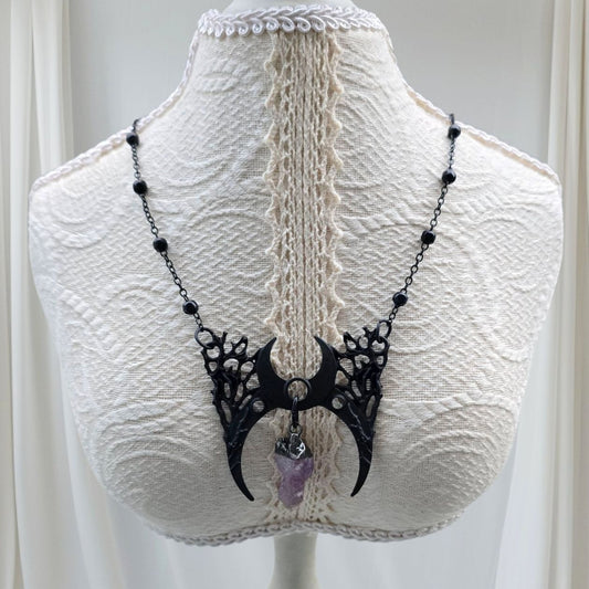 Branch Crescent Necklace ✦ Raw Amethyst Crystal ✦ Moon Phases ✦ Rare