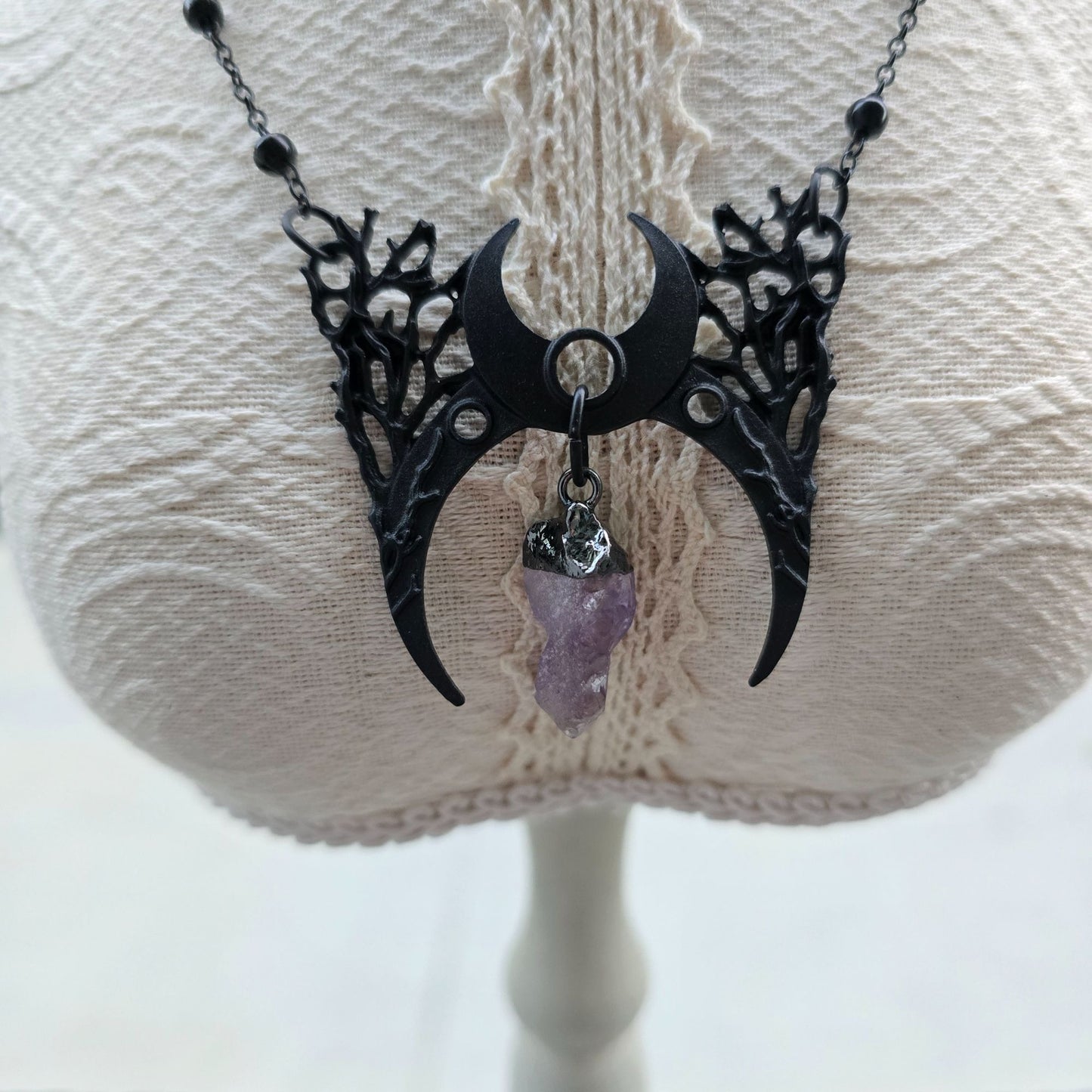Branch Crescent Necklace ✦ Raw Amethyst Crystal ✦ Moon Phases ✦ Rare