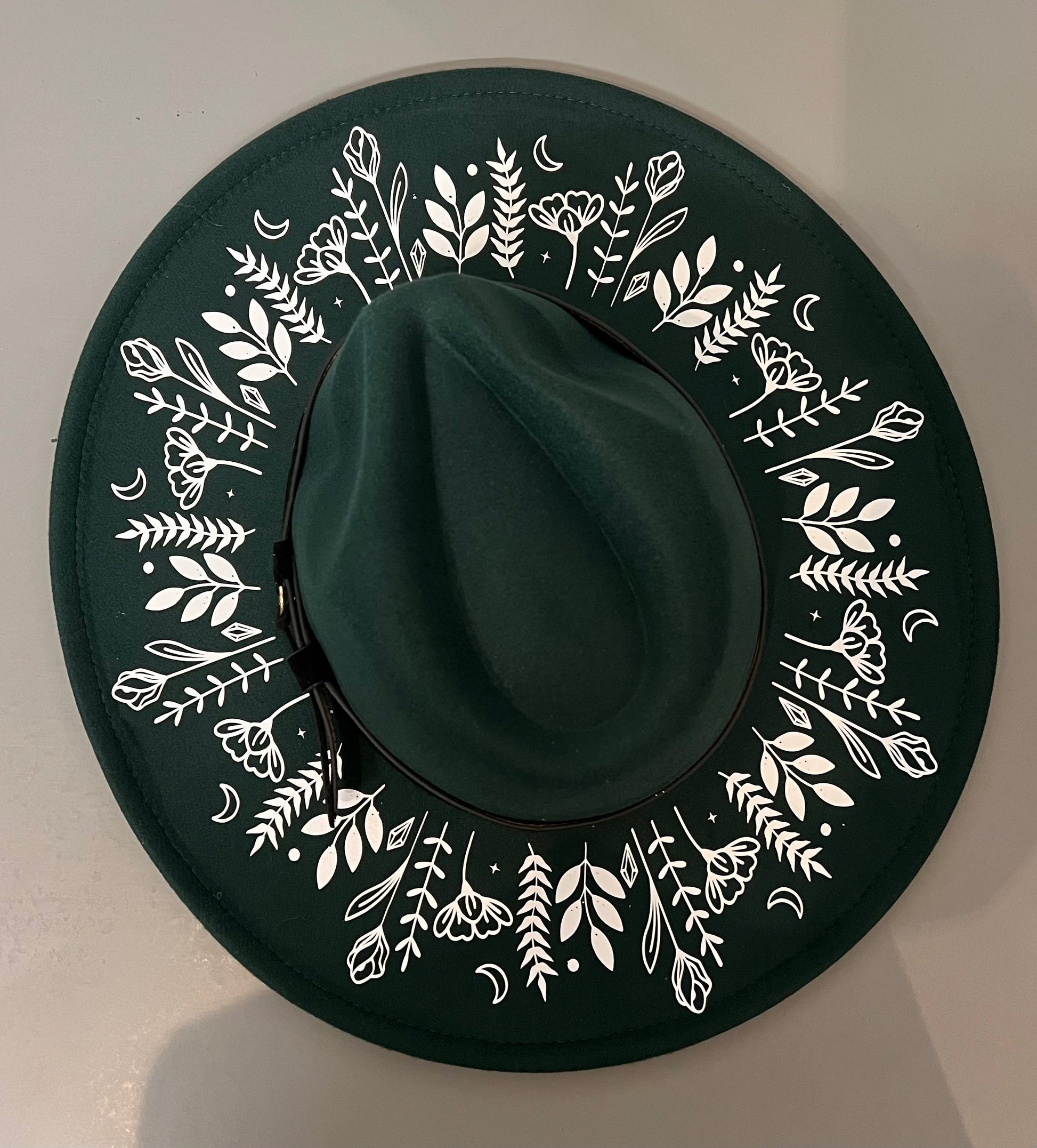 Vegan Felt Wide Brim Hat - XL Brim - Emerald - Botanicals -  - 