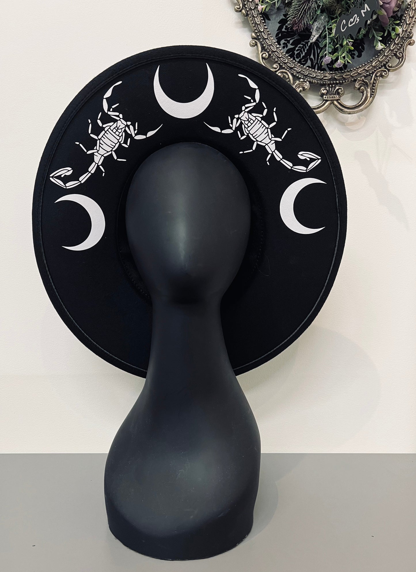 Vegan Felt Wide Brim Hat - XL Brim - Scorpion B/W -  - 