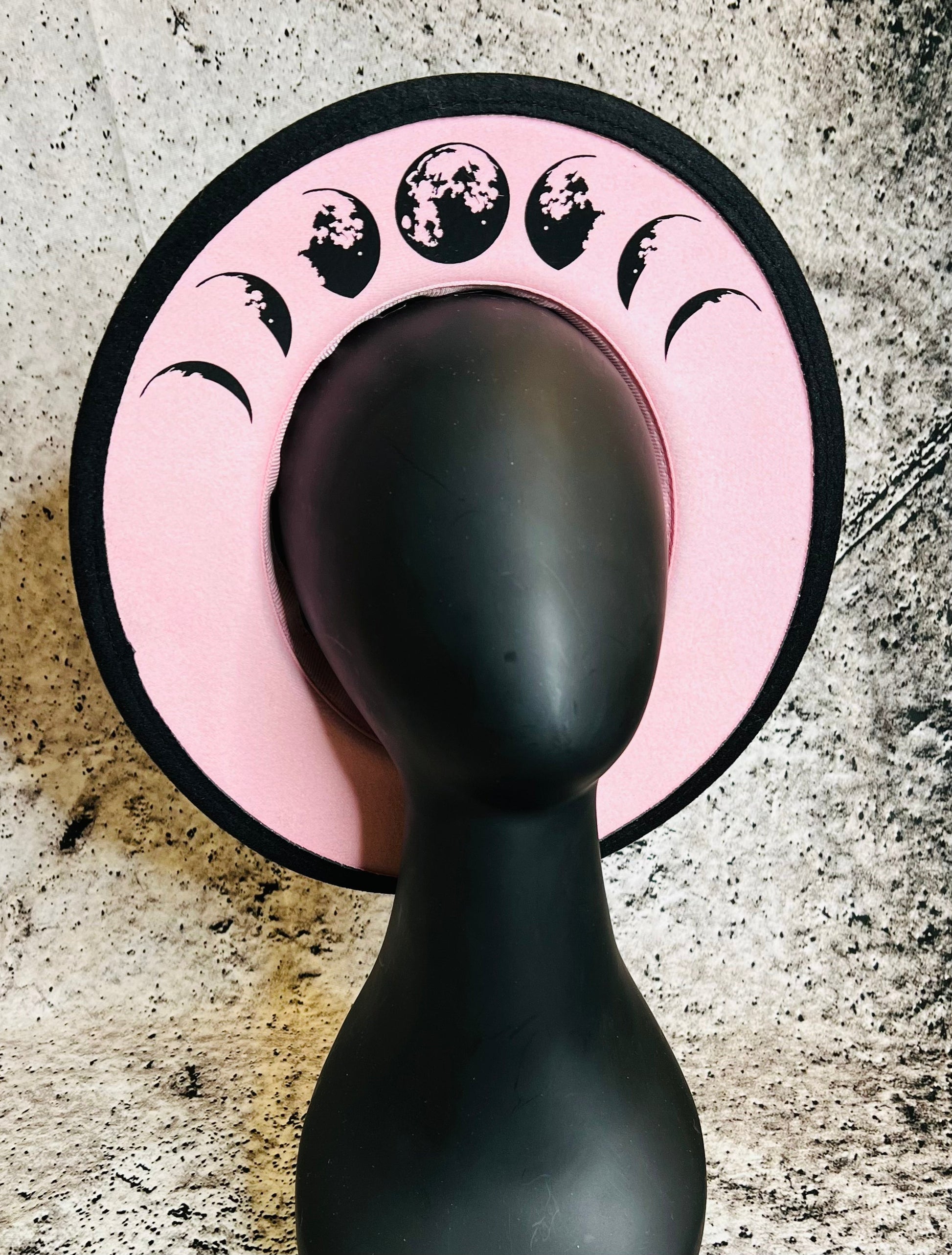 Vegan Felt Wide Brim Hat - "Pastel Pink Moon Phase" -  - 