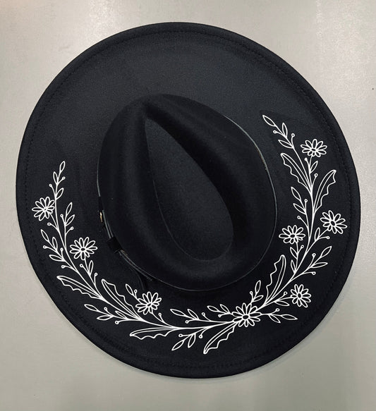 Vegan Felt Hat - XL Brim - Daisies -  - 