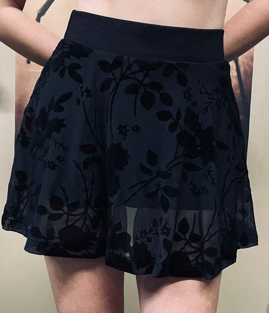 Morbid Mini Skort Gothic Floral - Velvet Flocked Skirt - Alternative Fashion Skort