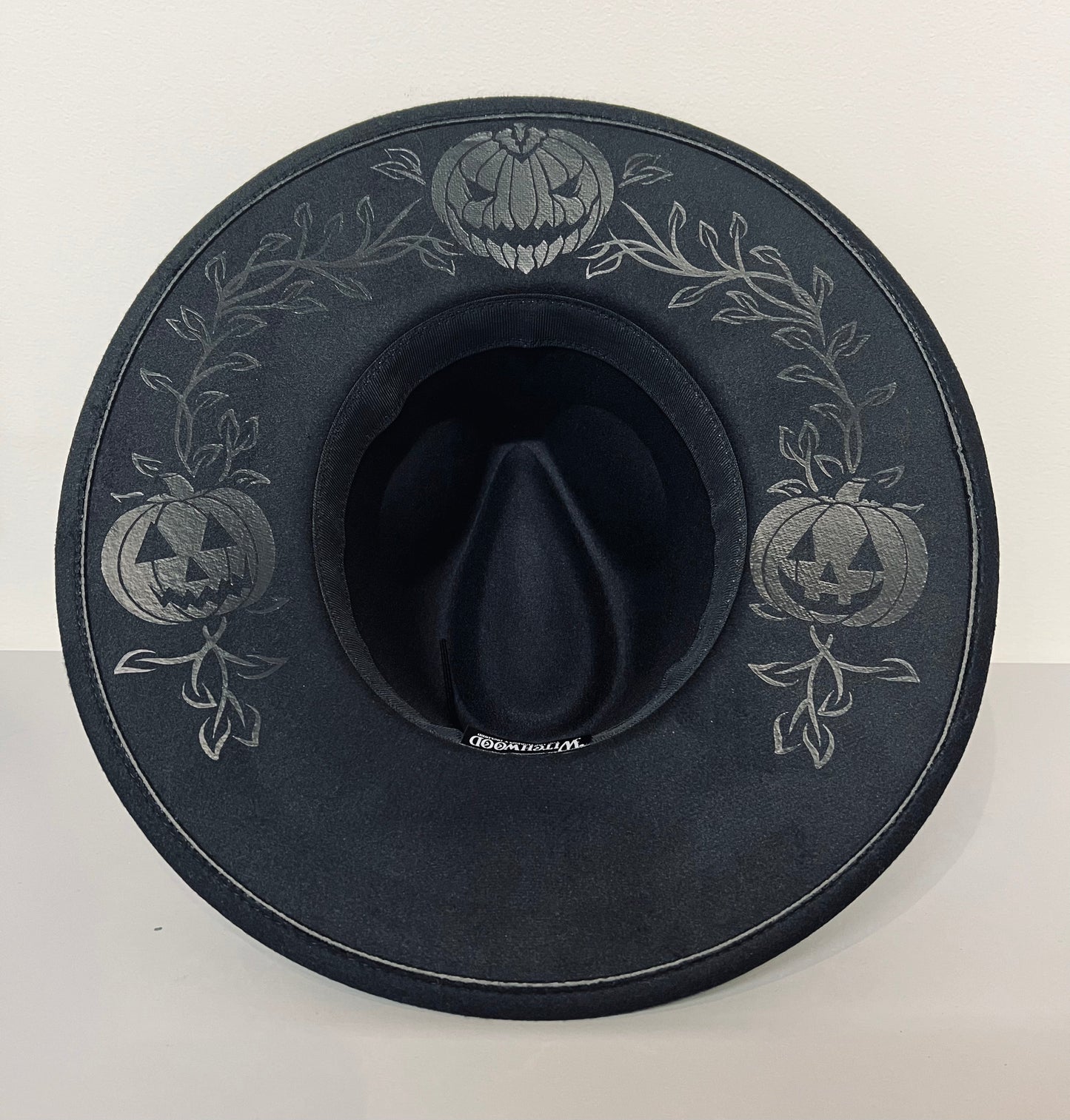 Vegan Felt Wide Brim Hat - XL Brim - Jack-O-vines (Black on Black) -  - 