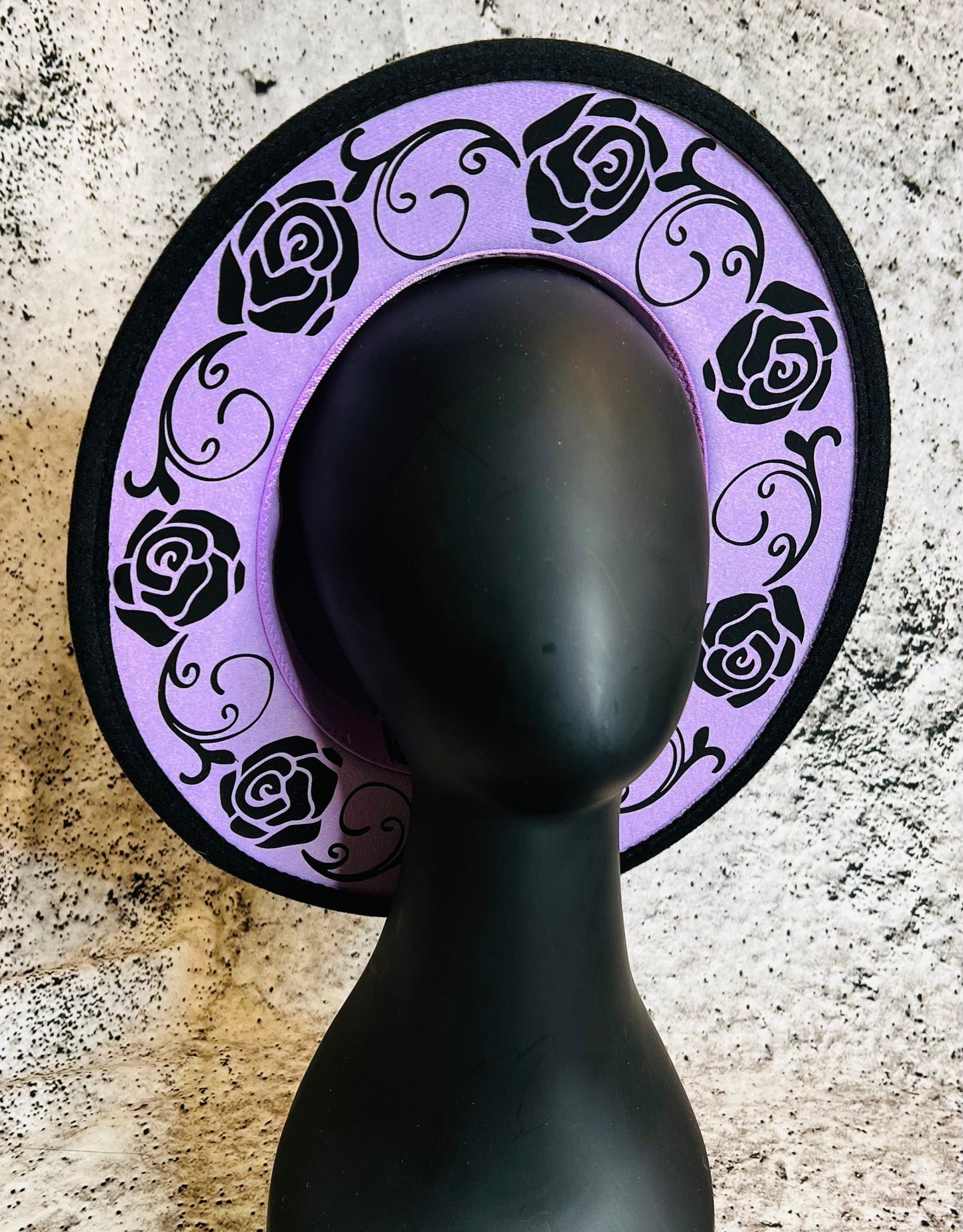 Vegan Felt Wide Brim Hat - "Lavender Black Rose Crown" -  - 