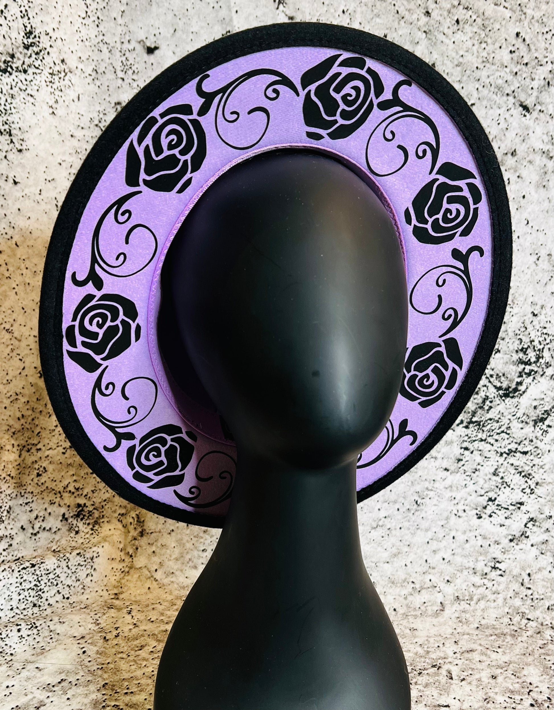 Vegan Felt Wide Brim Hat - "Lavender Black Rose Crown" -  - 