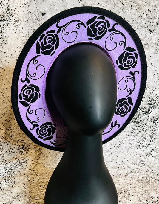 Vegan Felt Wide Brim Hat - "Lavender Black Rose Crown" -  - 