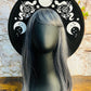 Vegan Felt Wide Brim Hat - Flat Top XL Brim - "Floral snake moon phase" -  - 