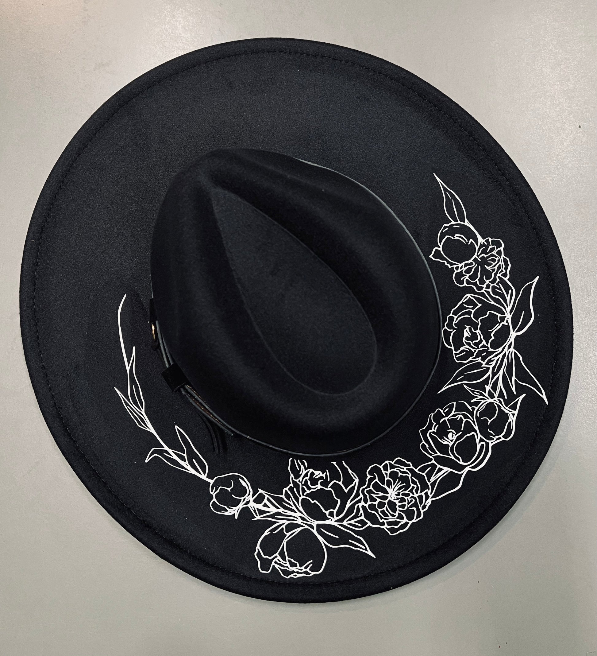 Vegan Felt Hat - XL Brim - Peonies -  - 