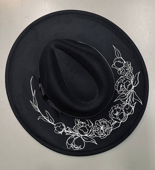 Vegan Felt Hat - XL Brim - Peonies -  - 