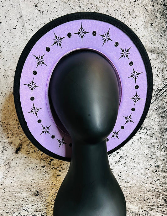 Vegan Felt Wide Brim Hat - "Lavender Black Starburst" -  - 