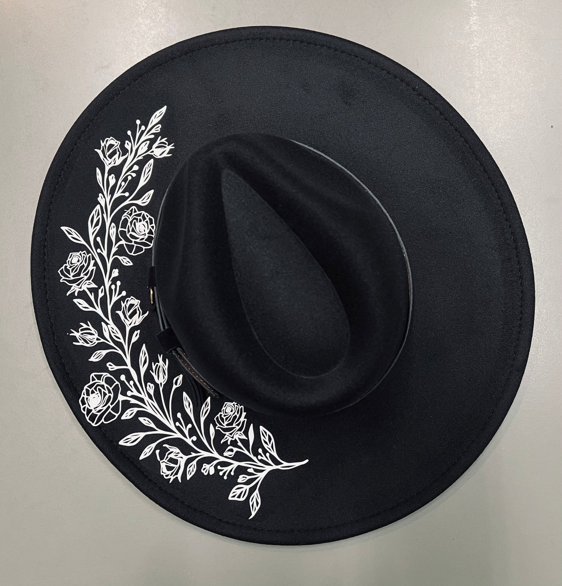 Vegan Felt Hat - XL Brim - Roses -  - 