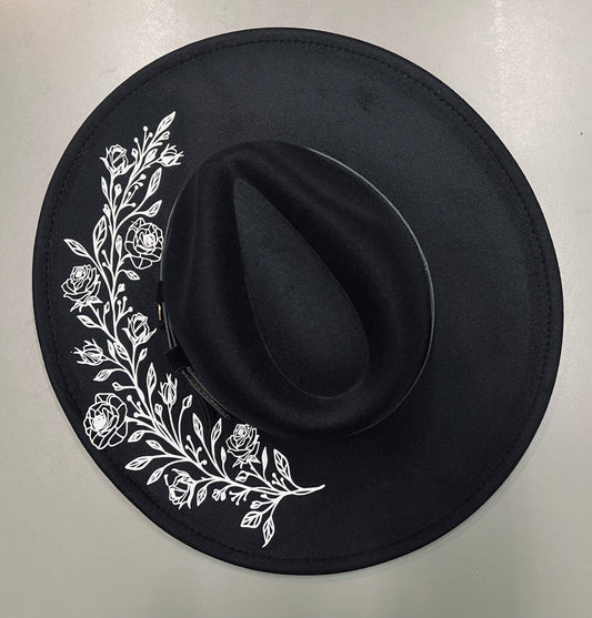 Vegan Felt Hat - XL Brim - Roses -  - 
