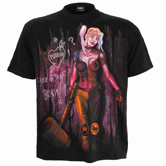 HARLEY QUINN - TRICK OR TREAT - Front Print T-Shirt Black -  - T-Shirts