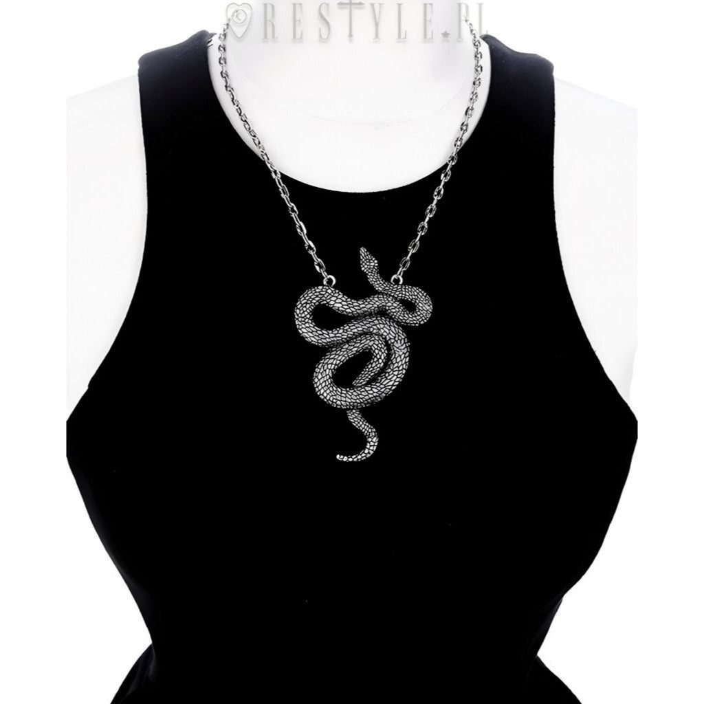 Large Snake Pendant Necklace Gothic Serpent ✦ Antiqued Silver ✦ Rare