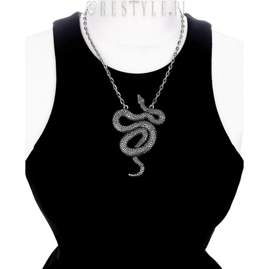 Large Snake Pendant Necklace Gothic Serpent ✦ Antiqued Silver ✦ Rare