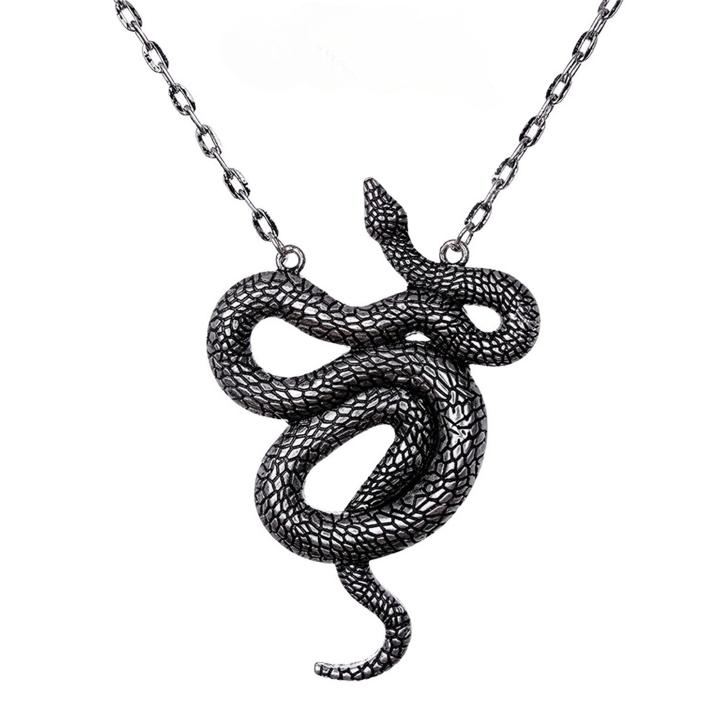 Large Snake Pendant Necklace Gothic Serpent ✦ Antiqued Silver ✦ Rare