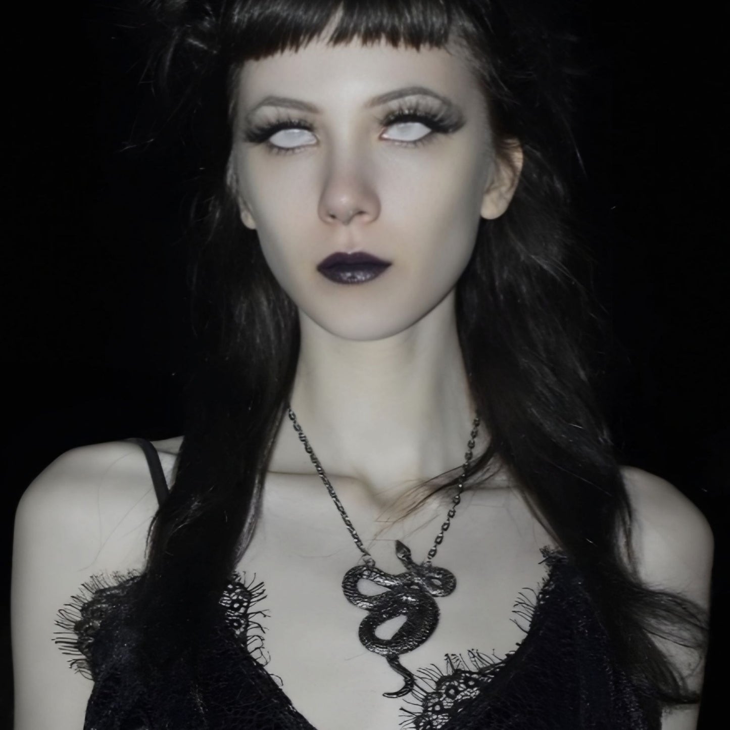Large Snake Pendant Necklace Gothic Serpent ✦ Antiqued Silver ✦ Rare
