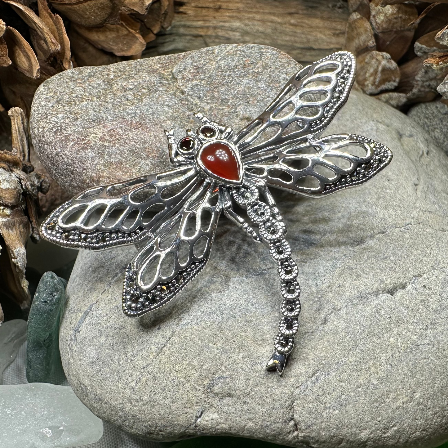 Damsel Dragonfly Marcasite Brooch