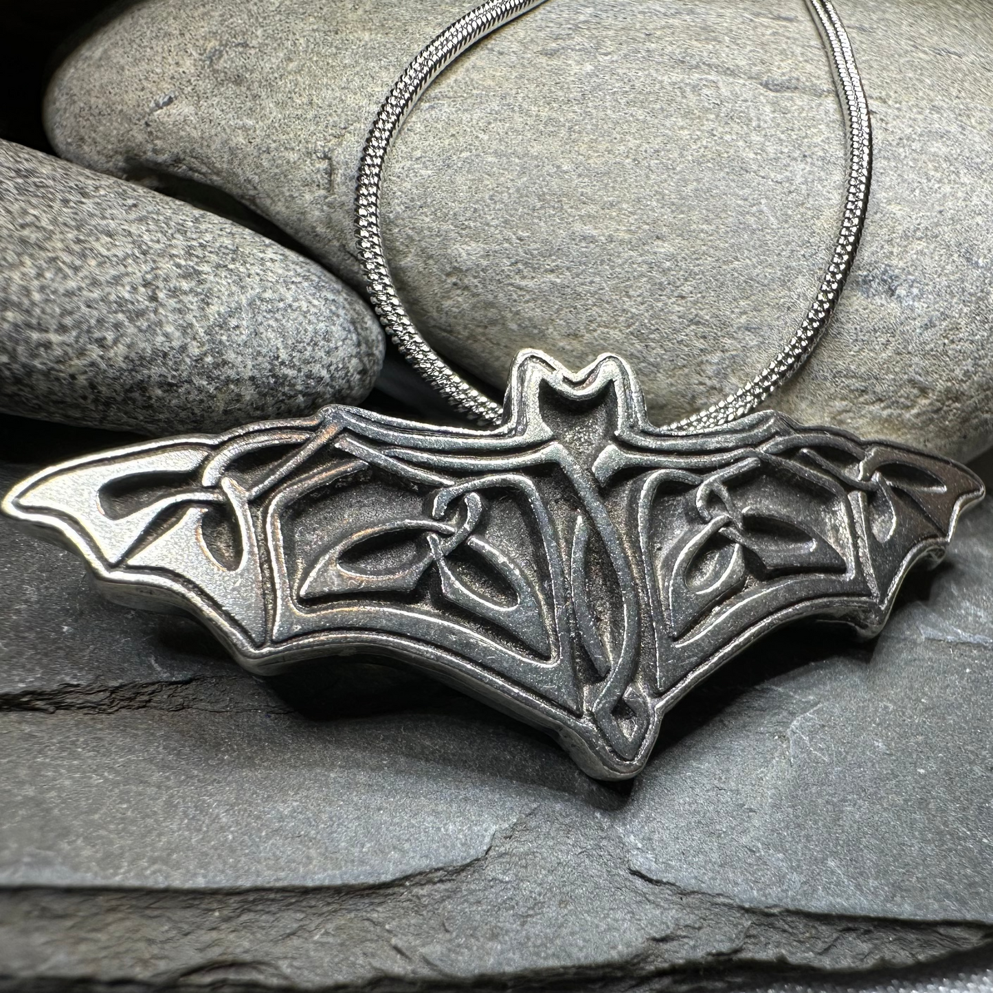Celtic Bat Pewter Necklace