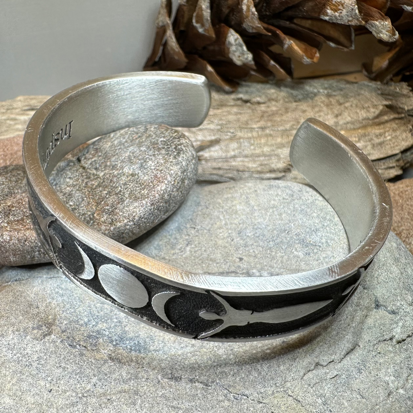 Celtic Triple Moon Goddess Pewter Cuff Bracelet