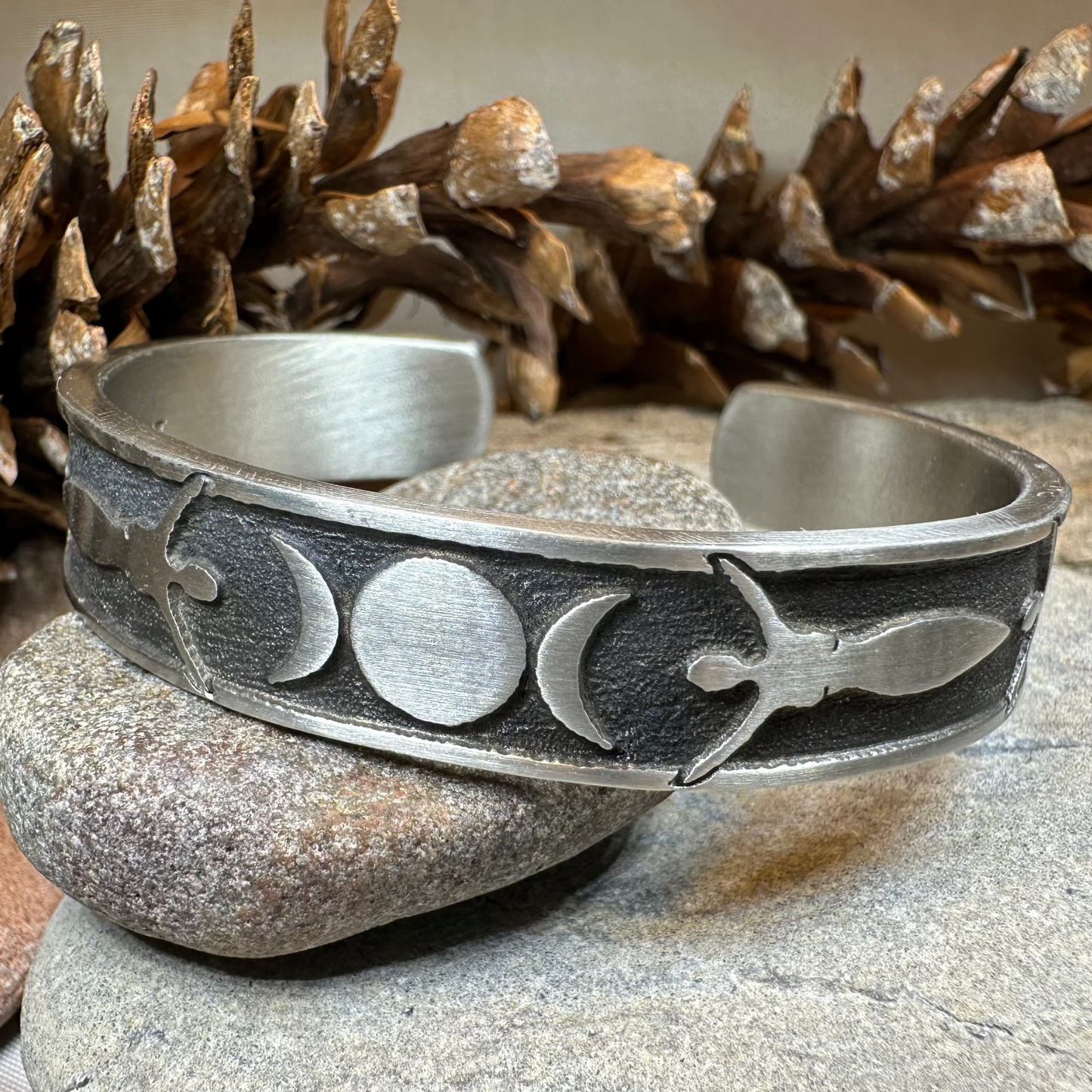 Celtic Triple Moon Goddess Pewter Cuff Bracelet