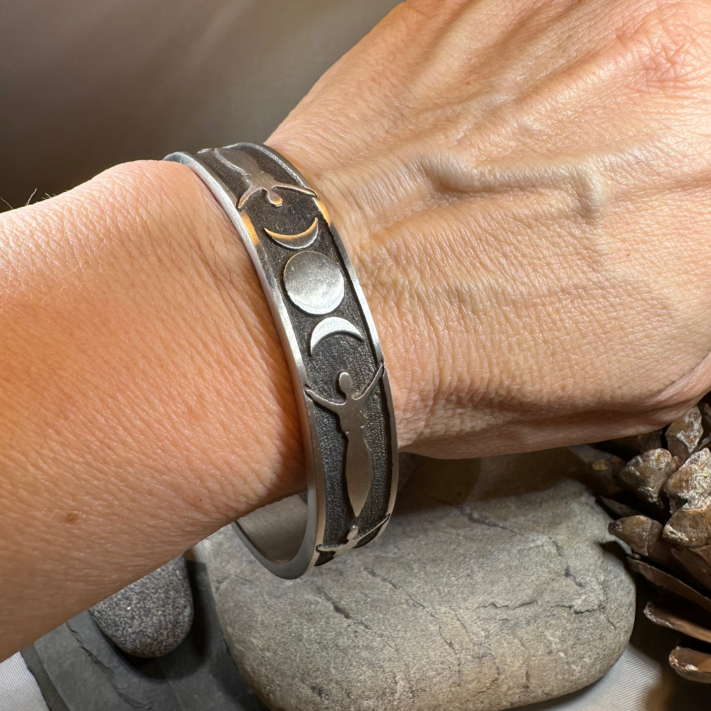 Celtic Triple Moon Goddess Pewter Cuff Bracelet