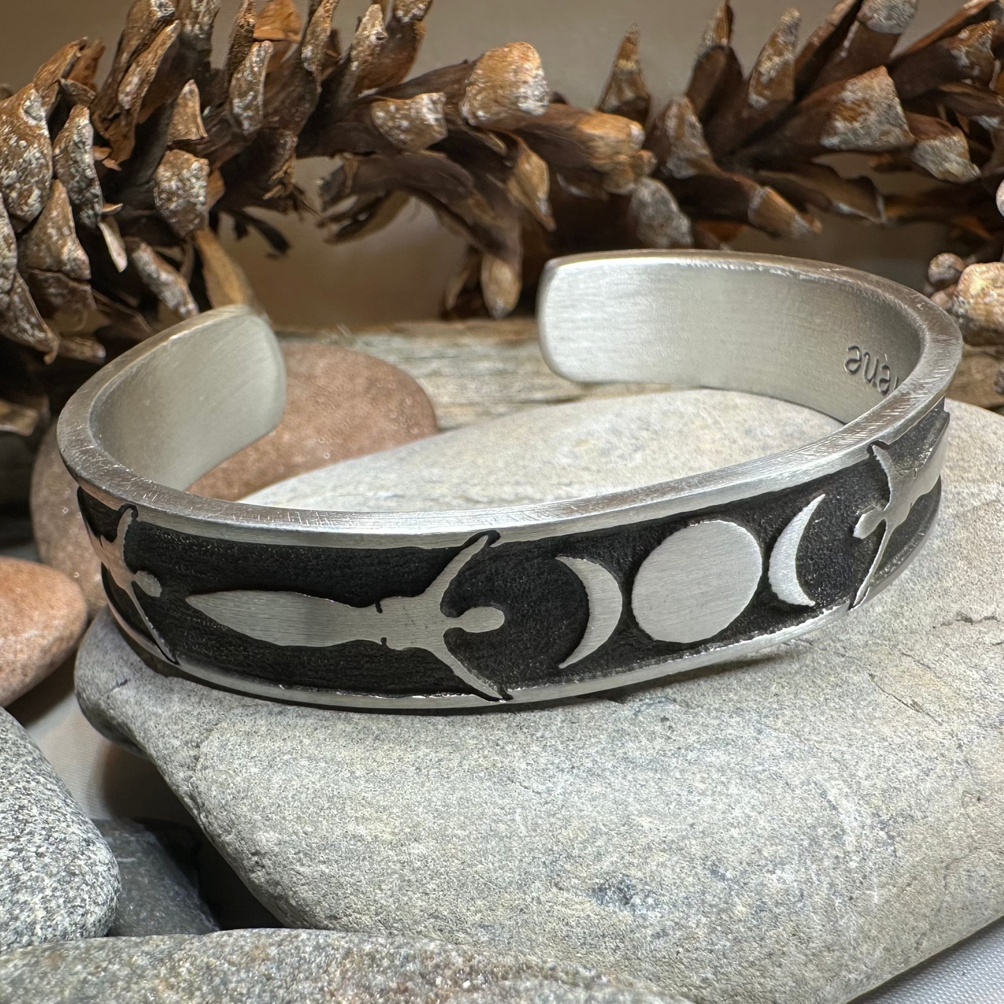 Celtic Triple Moon Goddess Pewter Cuff Bracelet