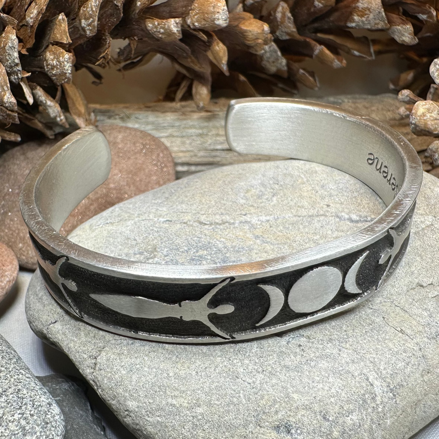 Celtic Triple Moon Goddess Pewter Cuff Bracelet