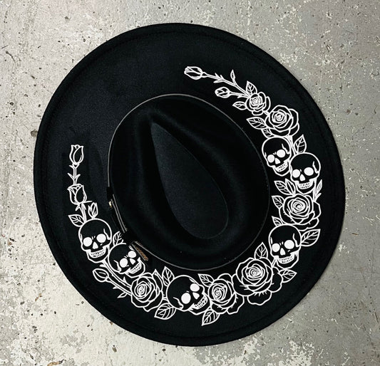 Skulls & Roses Vegan Felt XL Wide Brim Hat