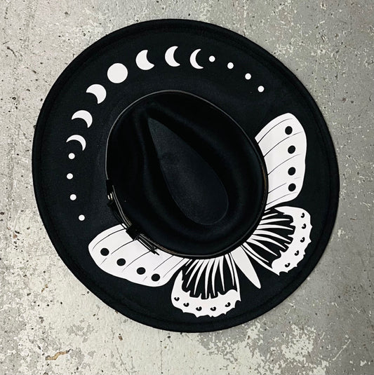 Moon Phase Moth Vegan Felt XL Wide Brim Hat