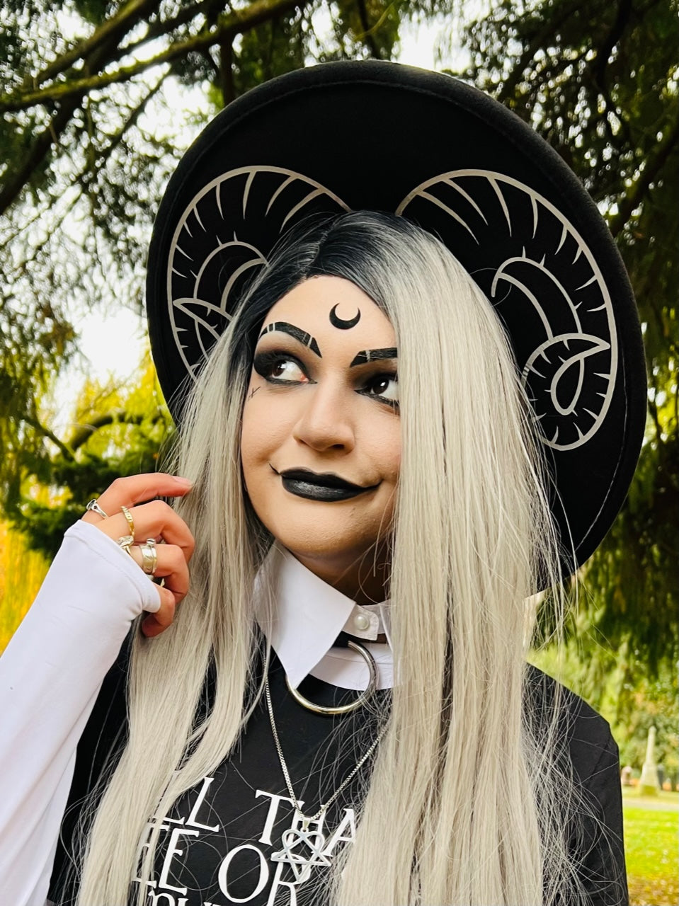 Vegan Felt Wide Brim Hat - XL Brim - "Curly Horns" -  - 