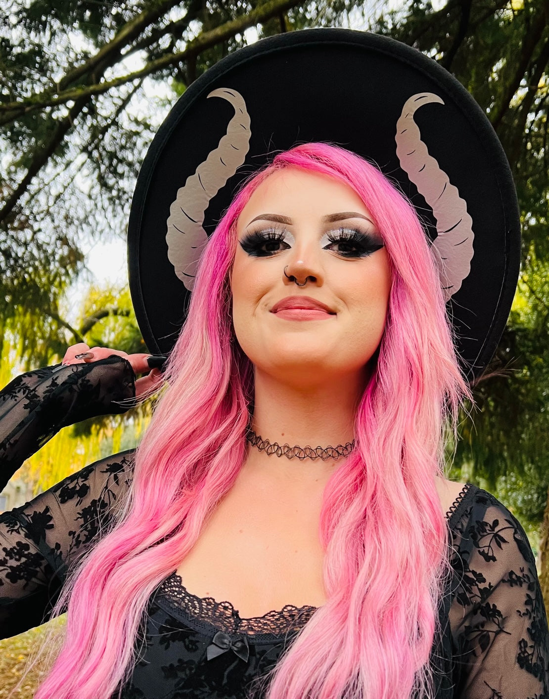 Vegan Felt Wide Brim Hat - XL Brim - "Villain Horns" -  - 