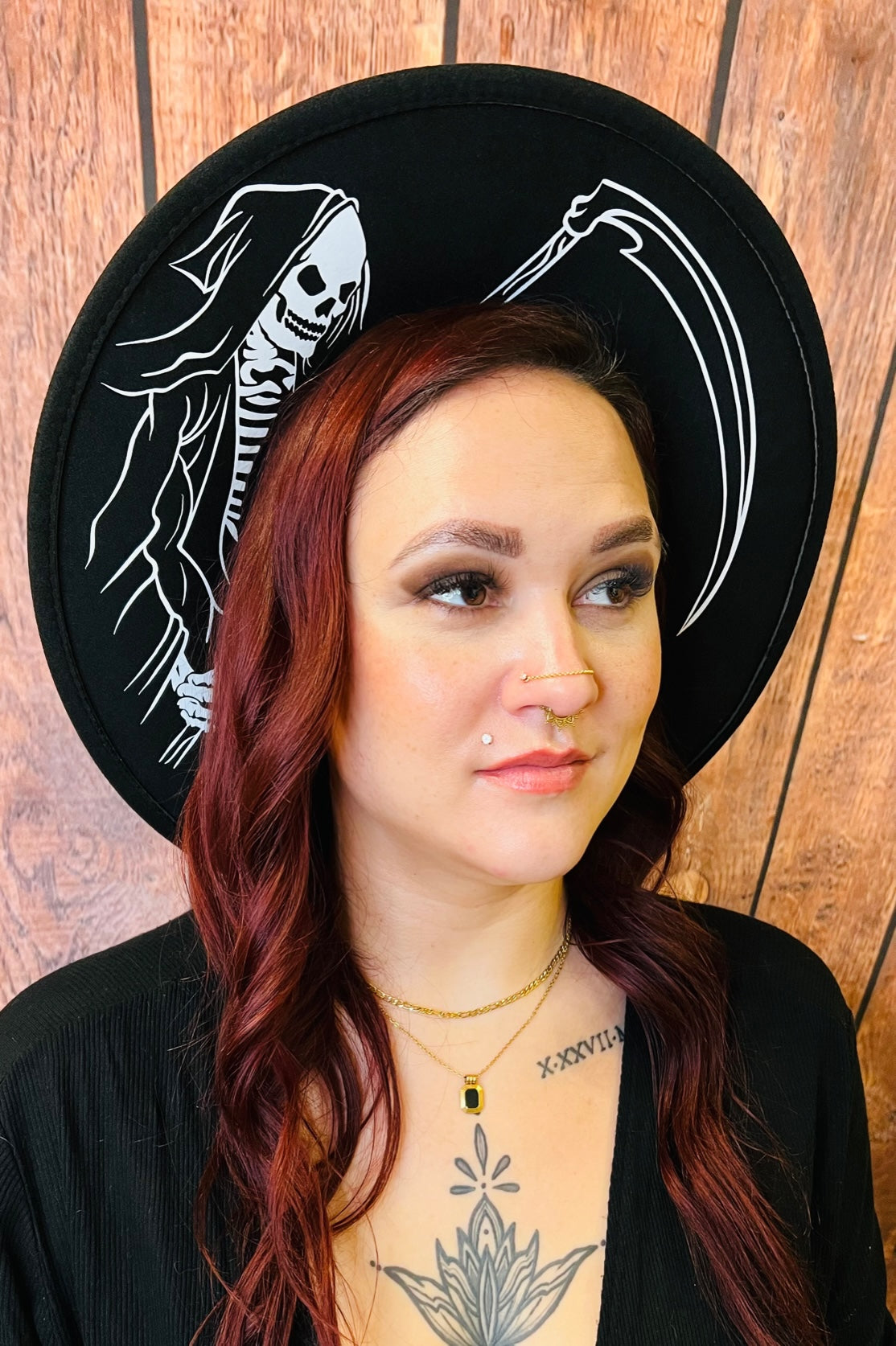 Vegan Felt Wide Brim Hat - XL Brim - "Grim Reaper" -  - 