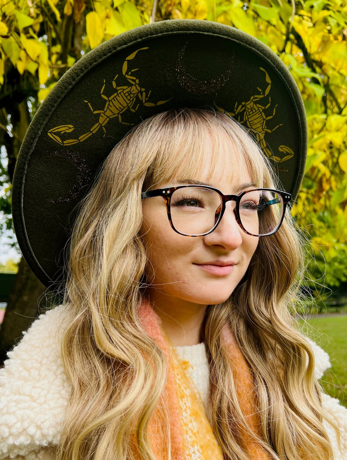 Fox & Fable - Vegan Felt Wide Brim Hat - XL Brim - Olive - Scorpion Moon -  - 