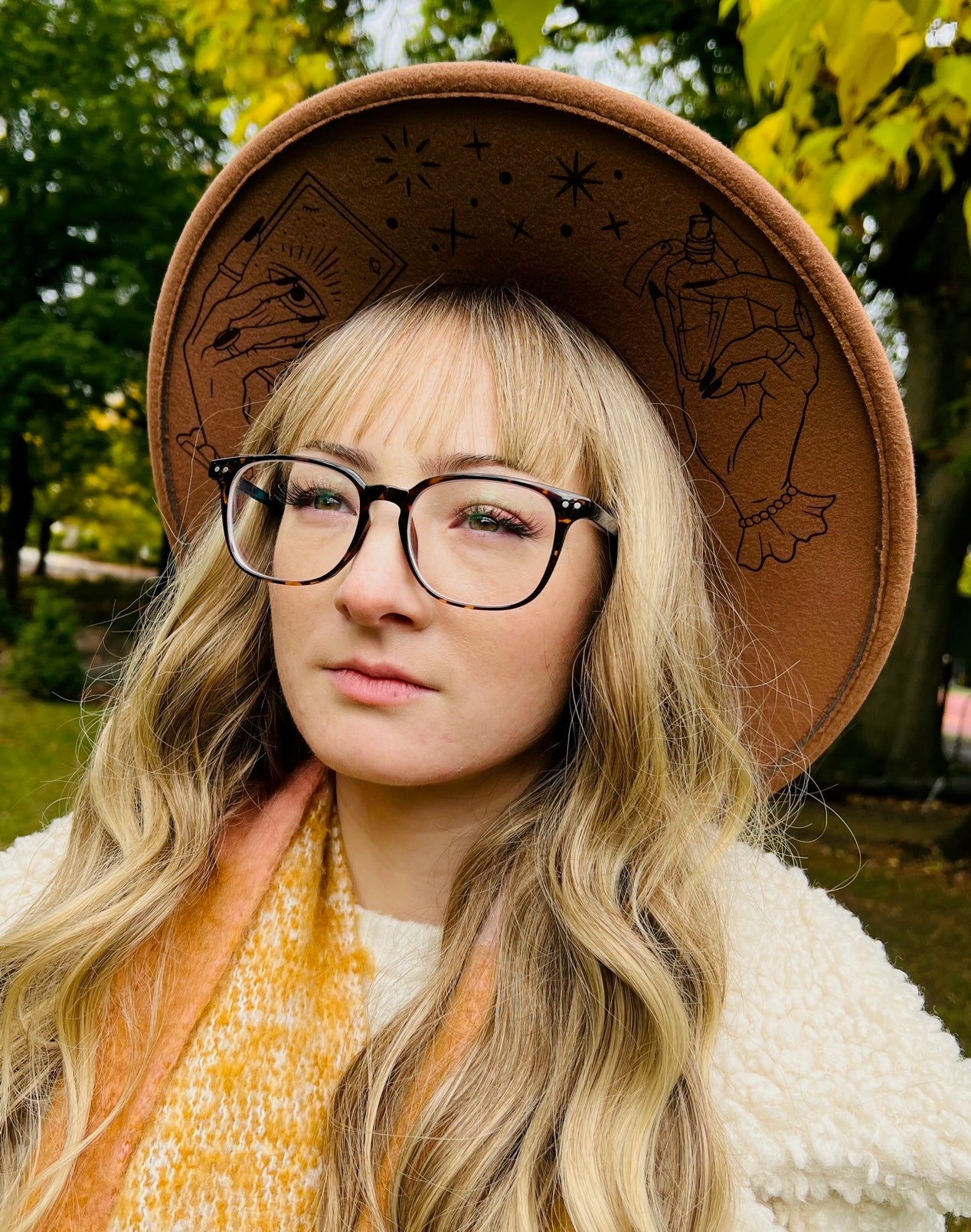 Fox & Fable - Vegan Felt Wide Brim Hat - XL Brim - Caramel - Hands of Tarot -  - 