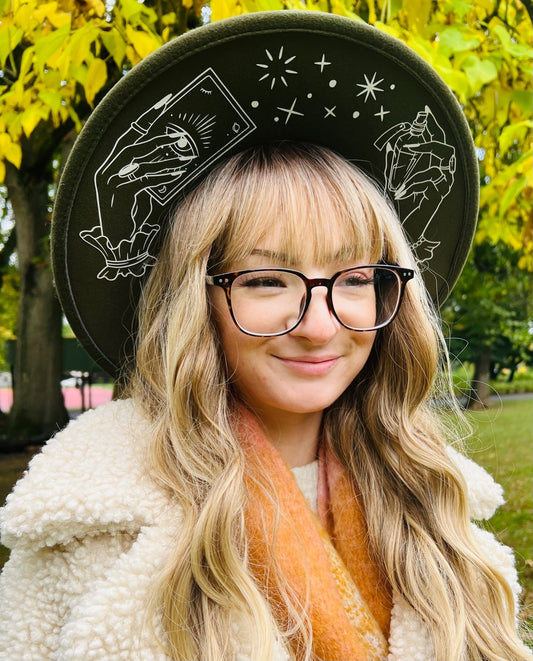 Fox & Fable - Vegan Felt Wide Brim Hat - XL Brim - Olive - Hands of Tarot -  - 