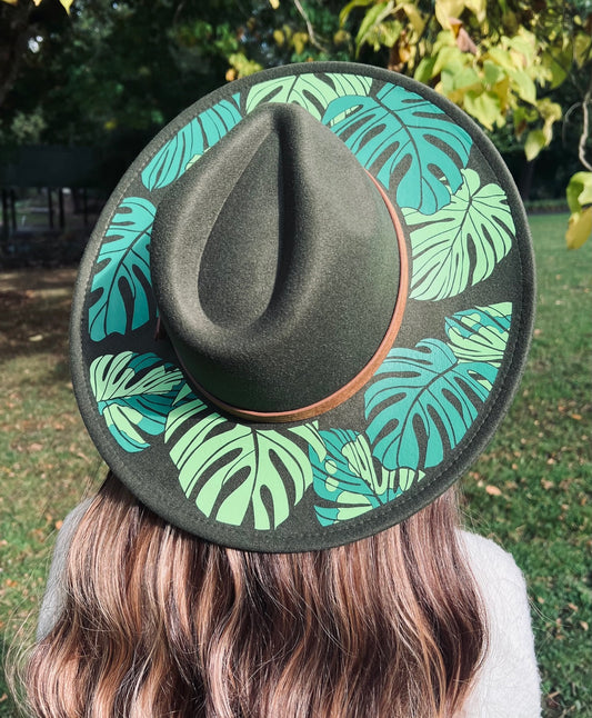 Fox & Fable - Vegan Felt Wide Brim Hat - XL Brim - Monstera -  - 