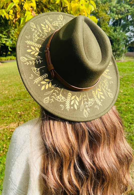 Fox & Fable - Vegan Felt Wide Brim Hat - XL Brim - Olive - Botanicals -  - 