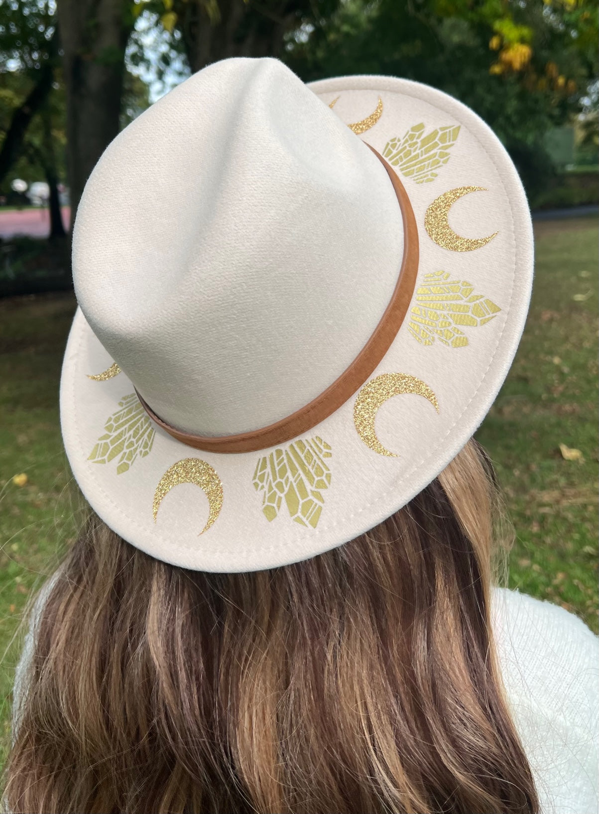 Fox & Fable - Vegan Felt Wide Brim Hat - Cream - Moons and Crystals -  - 