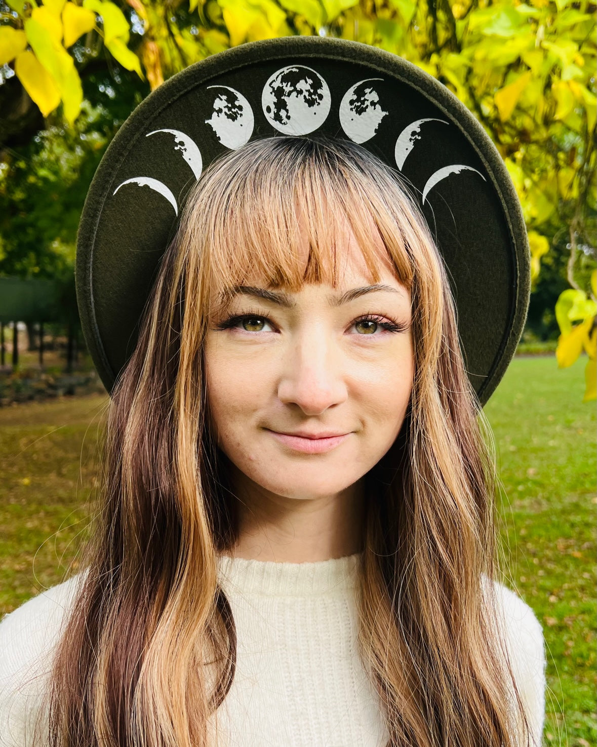 Fox & Fable - Vegan Felt Wide Brim Hat - Olive - Moon Phase -  - 